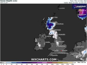 英国气象局说今年圣诞节的暴风雪天气图显示降雪24厘米